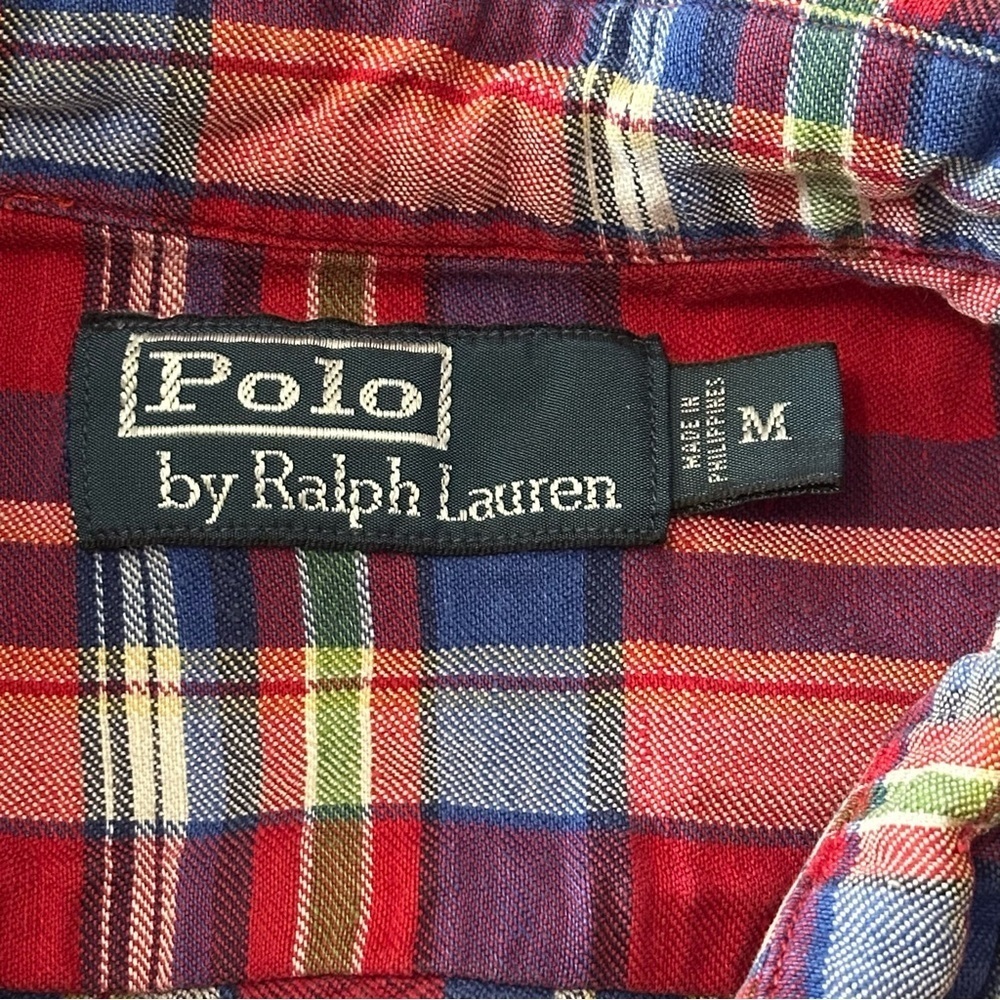 Polo Ralph Lauren Vintage Men’s Size M Red Blue Flannel Plaid Button Down Shirt - Picture 5 of 6
